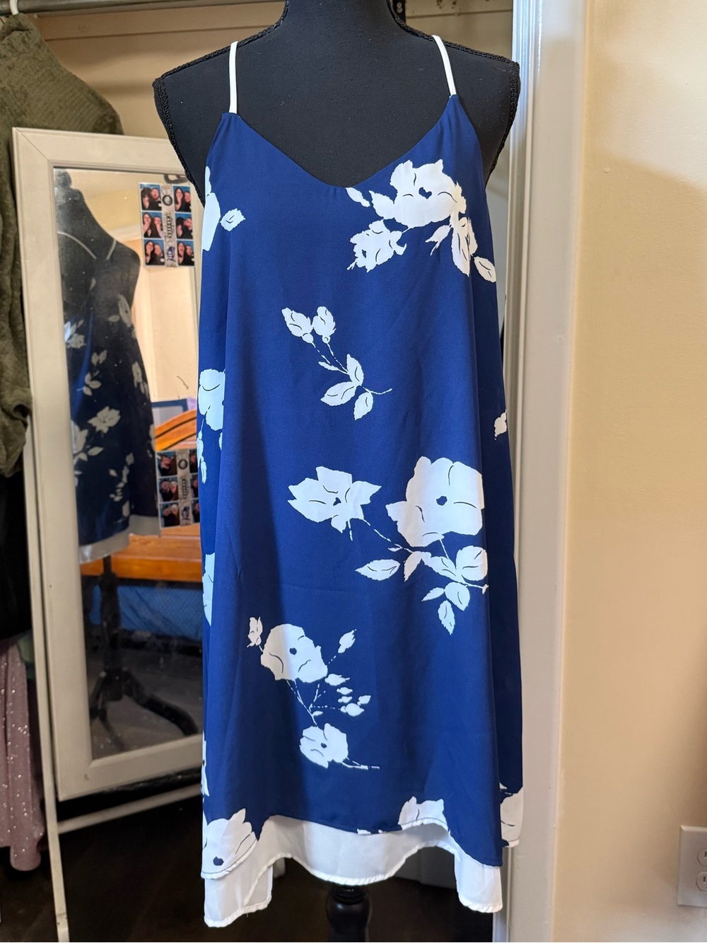 Le Lis Navy Floral Slip Dress with White Blooms